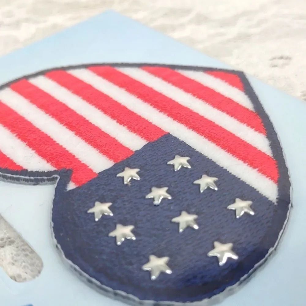 American Flag Heart Iron-On Embroidery Patch - Picture 6 of 9